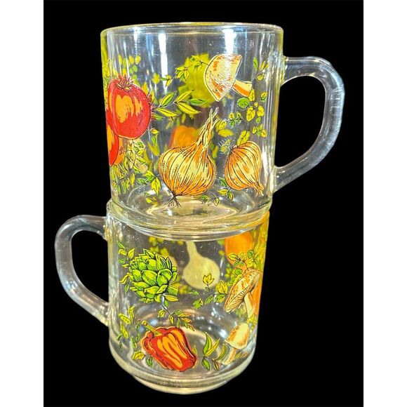Vintage Arcoroc Spice of Life Glass Mugs, Set of 2, Mushrooms Retro Kitchen - Picture 8 of 12